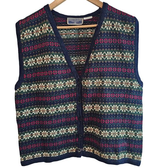 Vintage Sweater Vest Womens Sz XL Blue Twee Preppy Granny Knit Academia Retro - Picture 1 of 7